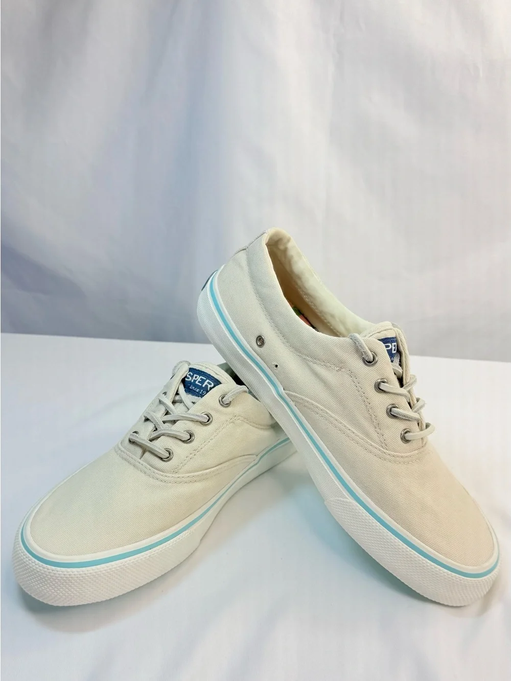 Sperry Top-Sider Striper II CVO Canvas Sneakers Off-White Men's 7.5 NWOT *Defect